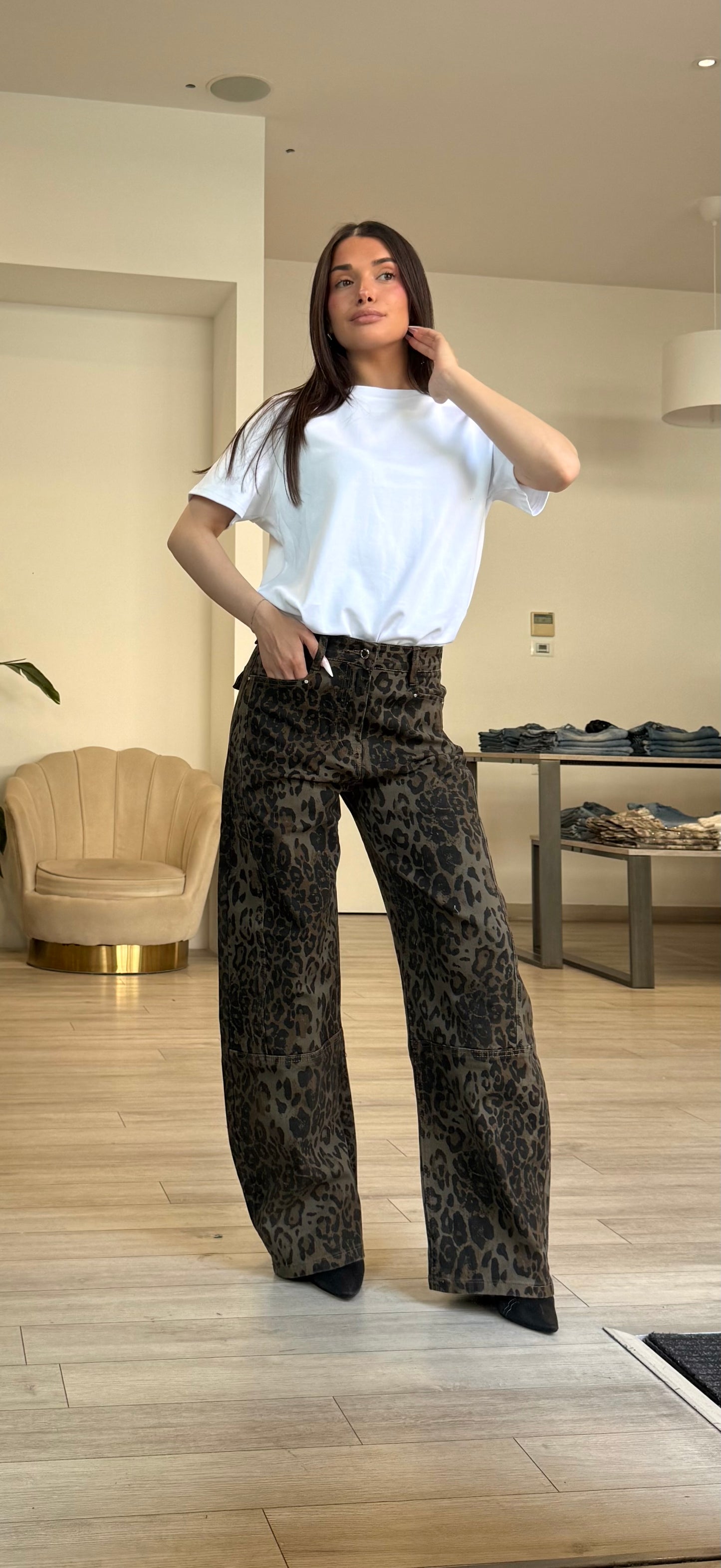 Jeans Leopardato Borchie