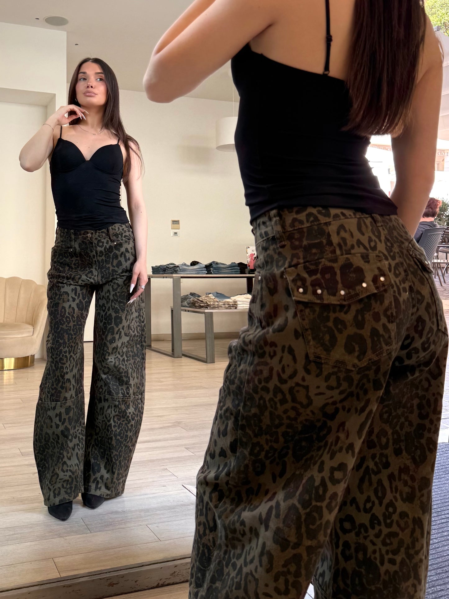 Jeans Leopardato Borchie